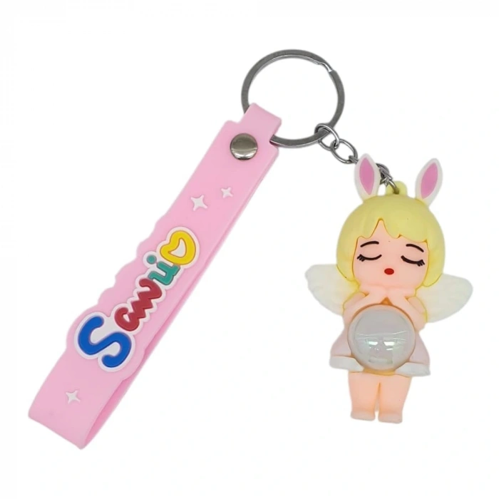 Figürlü ve Işıklı Silikon Anahtarlık -  Kız Figür - Beyaz