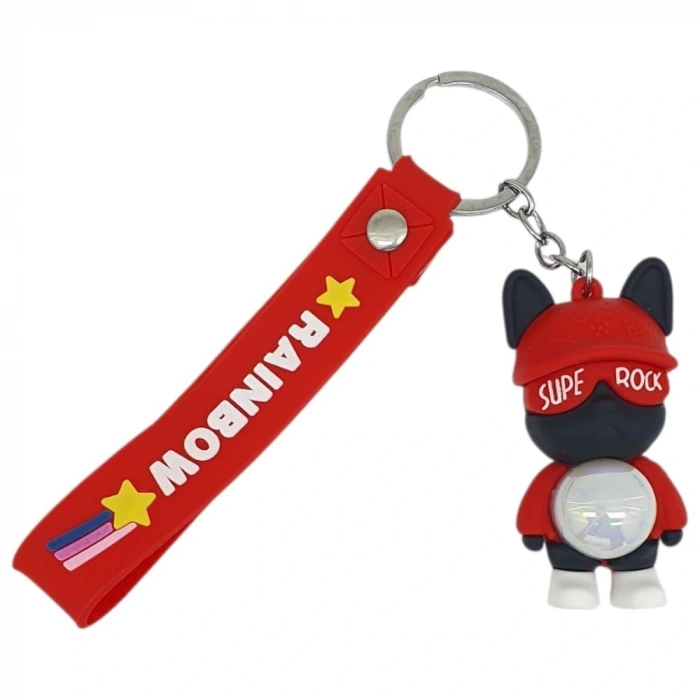 Figürlü ve Işıklı Silikon Anahtarlık -  Supe Rock - Kırmızı