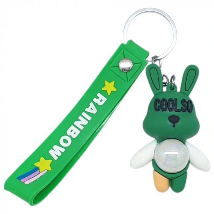 Figürlü ve Işıklı Silikon Anahtarlık -  Tavşan - Yeşil