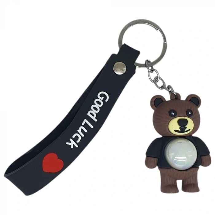 Figürlü ve Işıklı Silikon Anahtarlık -  Yogi - Siyah