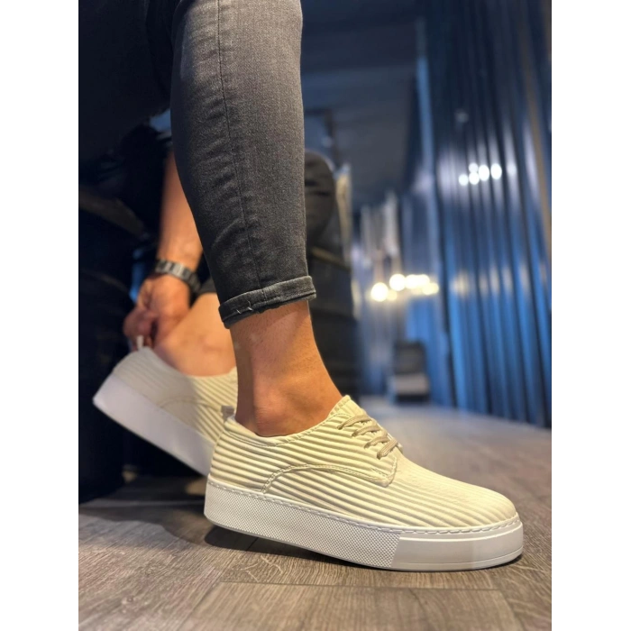 Fitilli Desenli Günlük Ayakkabı  Beyaz