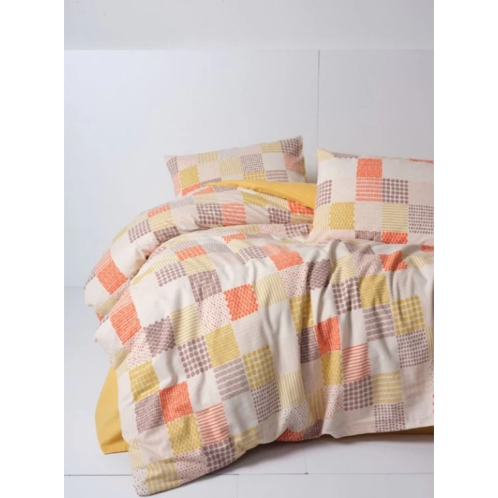 Flanel Nev Takımı Çift Kişilik Palm Hardal