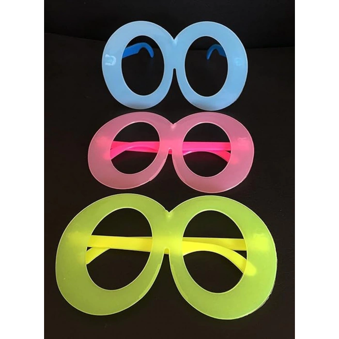 Fosforlu Oval Model Glow Parti Gözlüğü Karanlıkta Yanan Gözlükler 12 Adet
