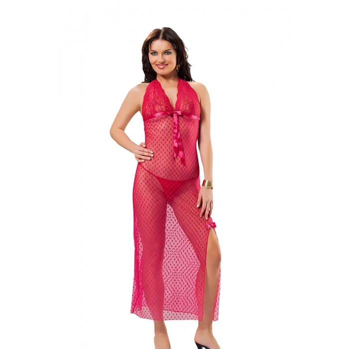 Fuşya Dantel Gecelik