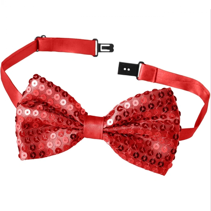 Gece Işıltısı Kırmızı Payetli Pullu Papyon 7x2 cm