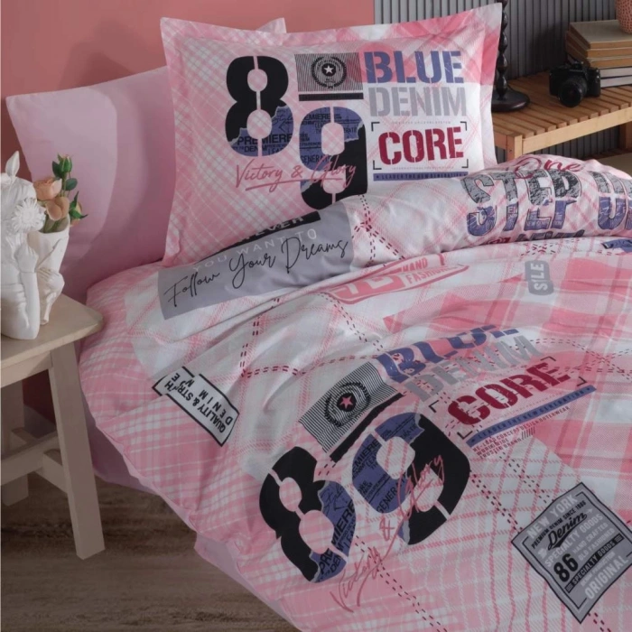 Genç Ranforce Tek Kişilik Nev Takımı Denim v1 Pembe