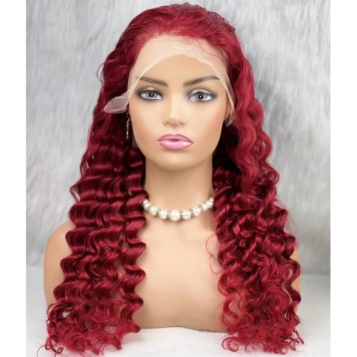 Gerçek Front Lace Tül Peruk / Yoğun Dalgalı / Kızıl 70/75cm