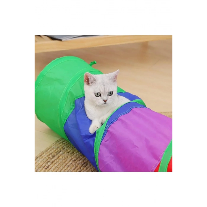 Gökkuşağı Desenli Kedi Oyun Tüneli, Katlanabilir 125 cm