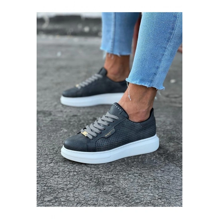 Gri Delikli Erkek Yüksek Taban Ayakkabı