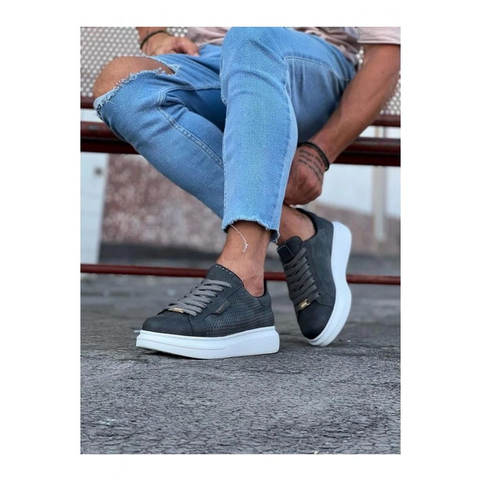 Gri Delikli Erkek Yüksek Taban Ayakkabı