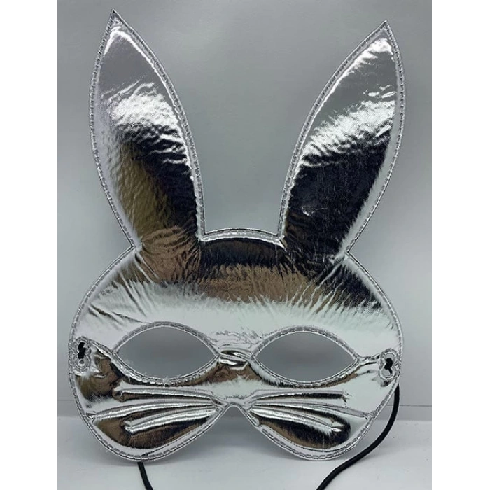 Gümüş Renk Kumaş Malzemeden İmal Tavşan Maskesi 25X17 cm