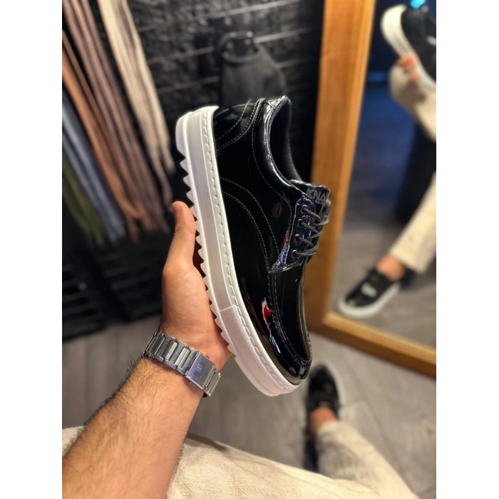 Günlük Ayakkabı T Siyah Rugan (Beyaz Taban)