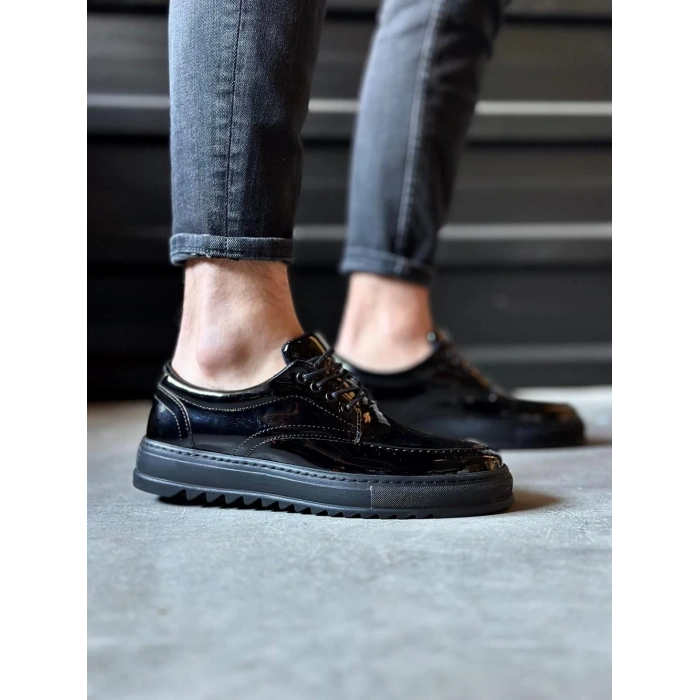 Günlük Ayakkabı T Siyah Rugan (Siyah Taban)