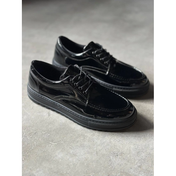 Günlük Ayakkabı T Siyah Rugan (Siyah Taban)