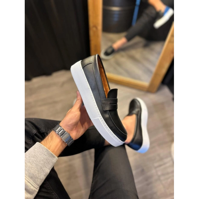 Günlük Klasik Ayakkabı  Siyah (Beyaz Taban)