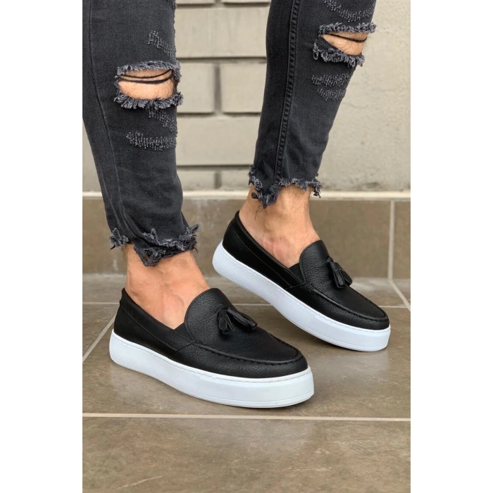 Günlük Spor Klasik Ayakkabı  Siyah (Beyaz Taban)