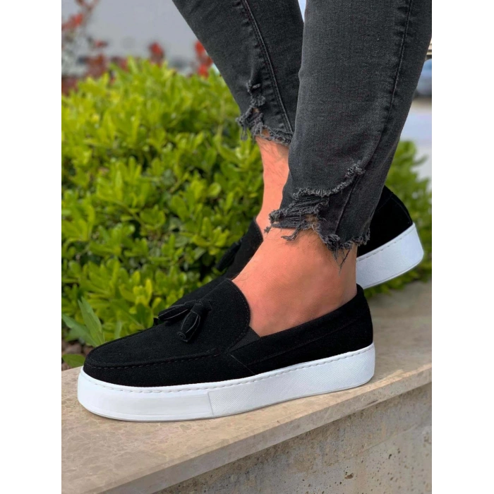 Günlük Spor Klasik Ayakkabı  Siyah Süet (Beyaz Taban)