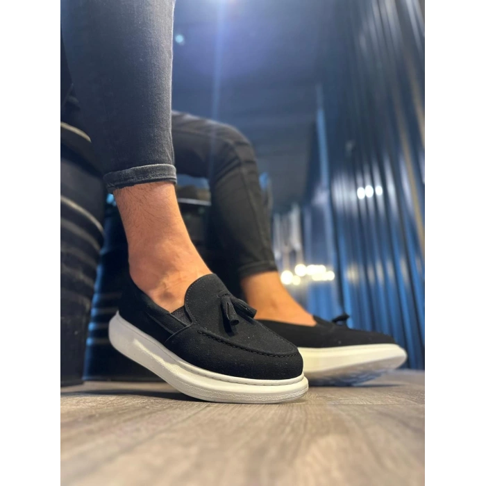 Günlük Spor Klasik Ayakkabı  Siyah Süet (Beyaz Taban)