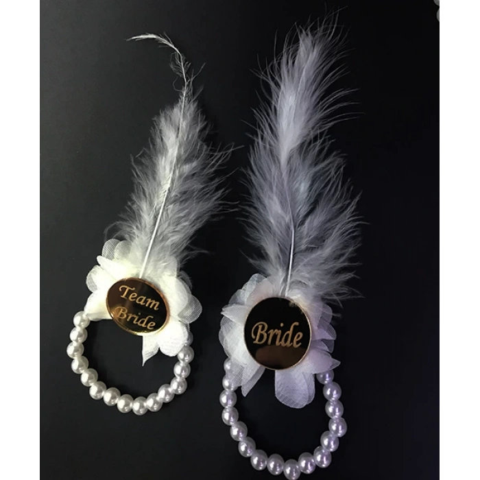 İncili Nedime Bilekliği Altın Renk Pleksili Beyaz Otrişli 10 Adet