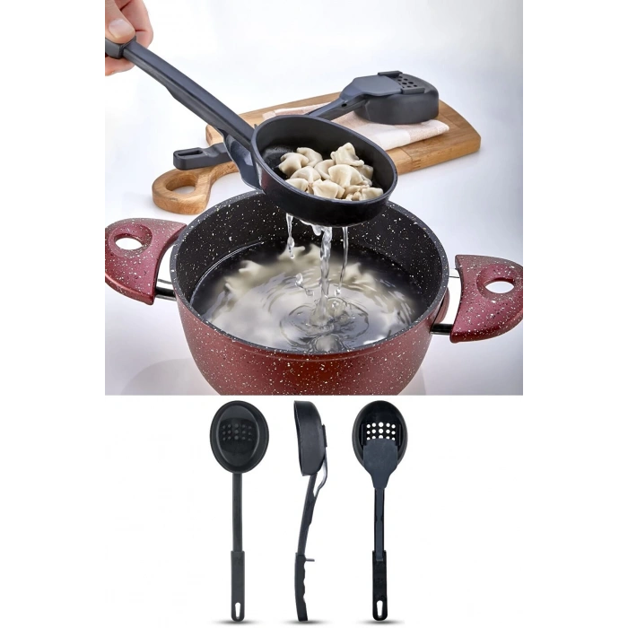 Isıya Dalı 3 in 1 Servis Kepçesi - Kepçe Kevgir Kaşık 3&#39;ü Bir Arada Servis Seti