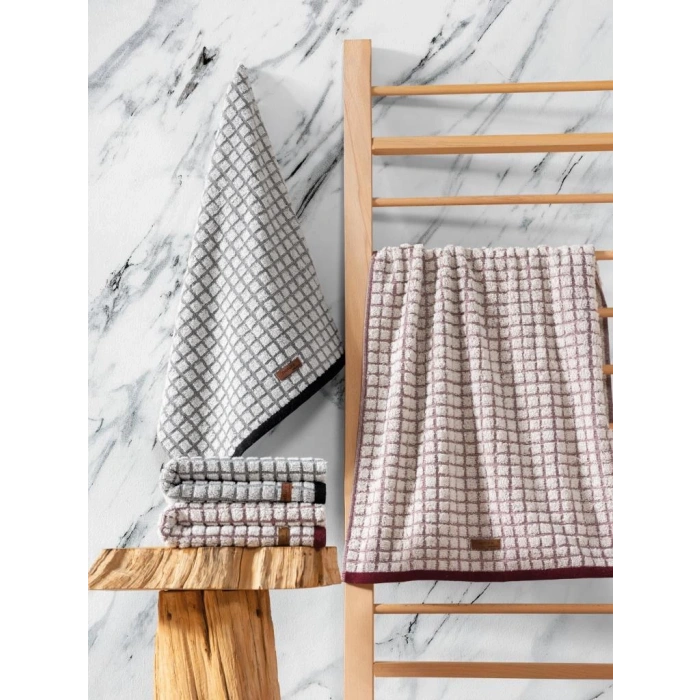 Jakarlı 50x90 4lü Havlu Seti Nature Bordo Siyah