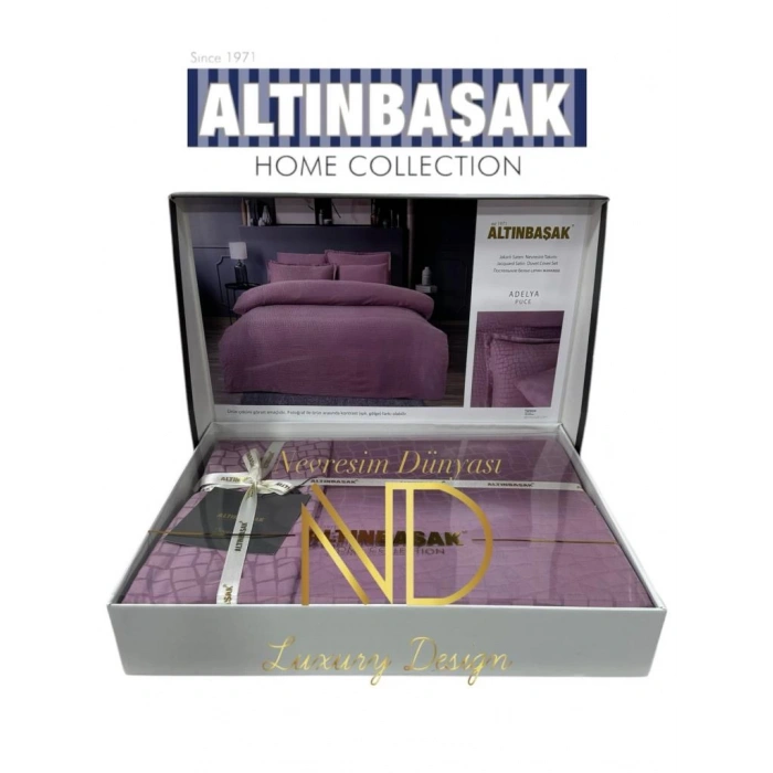 Jakarlı Saten Çift Kişilik Nev Takımı Adelya Puce