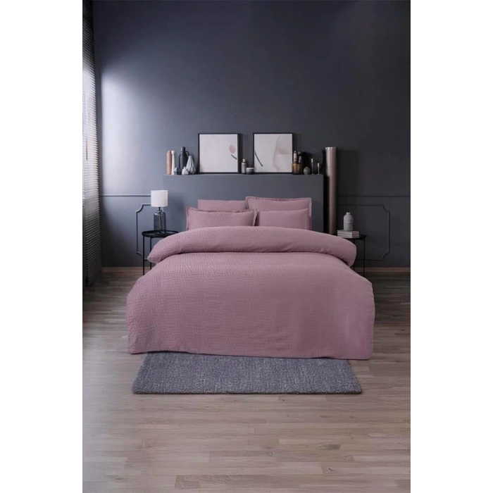 Jakarlı Saten Çift Kişilik Nev Takımı Adelya Puce