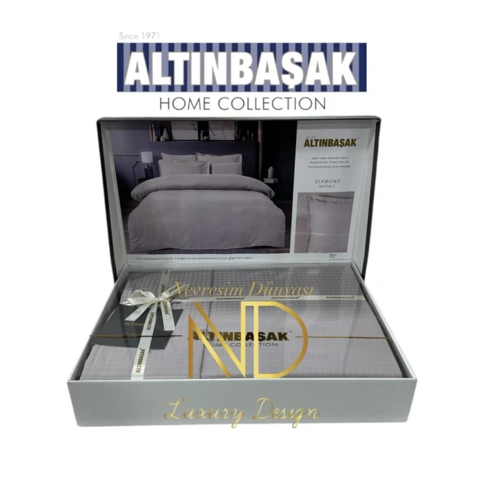 Jakarlı Saten Çift Kişilik Nevresim Takımı Dıamond Marble