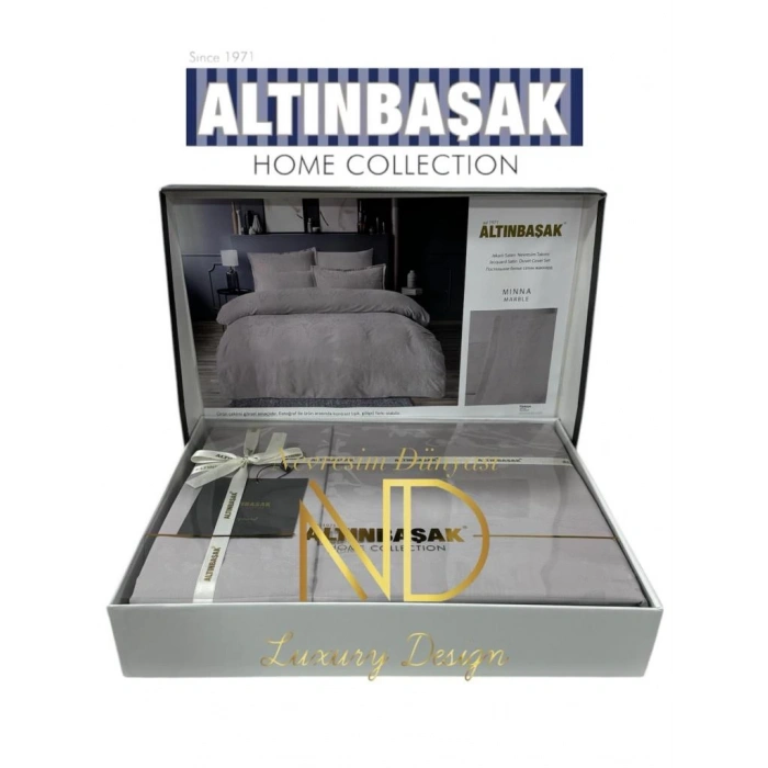 Jakarlı Saten Çift Kişilik Nevresim Takımı Minna Marble