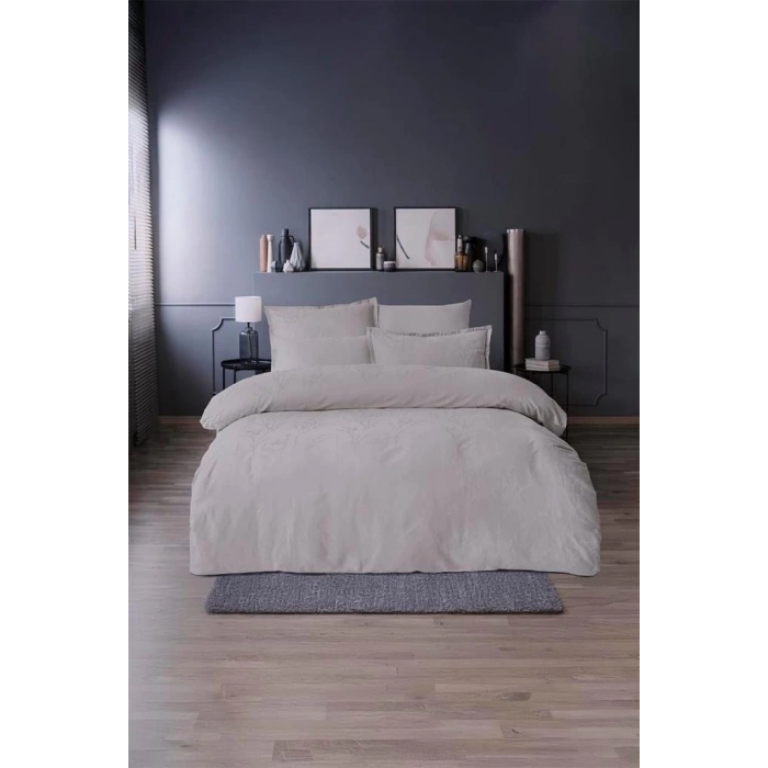 Jakarlı Saten Çift Kişilik Nevresim Takımı Minna Marble