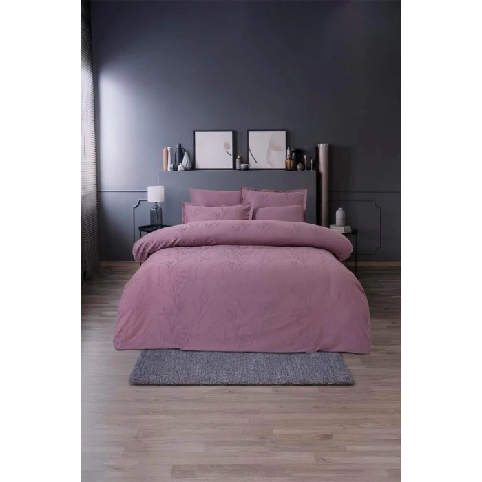 Jakarlı Saten Çift Kişilik Nev Takımı Minna Puce