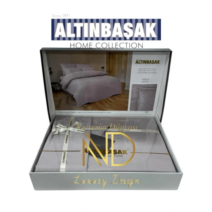 Jakarlı Saten Çift Kişilik Nev Takımı Perle Marble