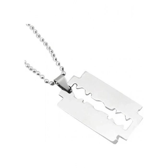 Jilet Çelik Kolye - Jilet Model Paslanmaz Gümüş Renk Çelik Kolye