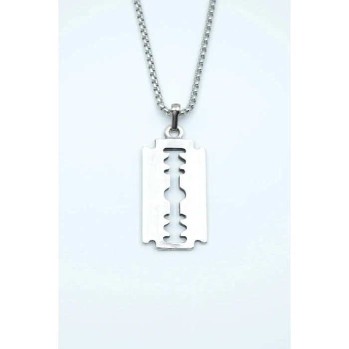 Jilet Çelik Kolye - Jilet Model Paslanmaz Gümüş Renk Çelik Kolye