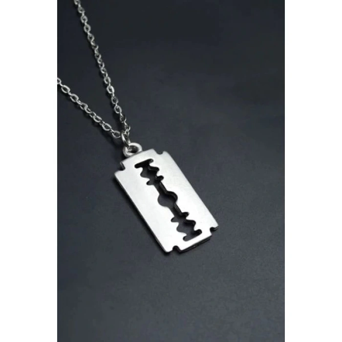 Jilet Çelik Kolye - Jilet Model Paslanmaz Gümüş Renk Çelik Kolye