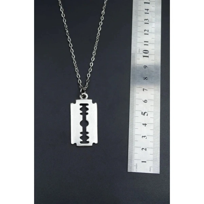 Jilet Çelik Kolye - Jilet Model Paslanmaz Gümüş Renk Çelik Kolye