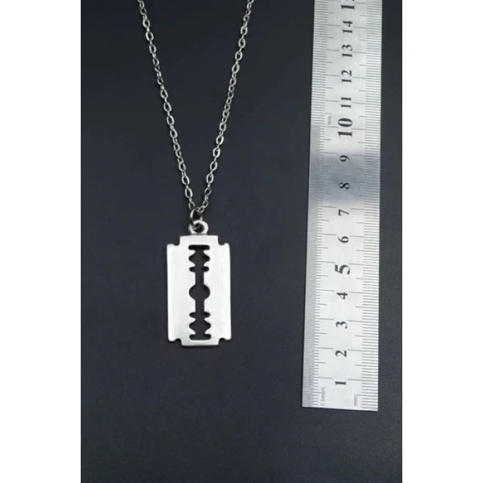 Jilet Çelik Kolye - Jilet Model Paslanmaz Gümüş Renk Çelik Kolye