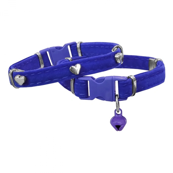 Kadife Kedi Boyun Tasması Kalpli 20-32 cm Mavi