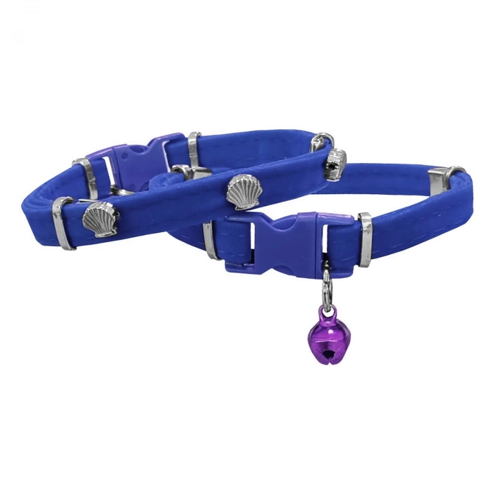 Kadife Kedi Boyun Tasması Midyeli 20-32 cm Mavi