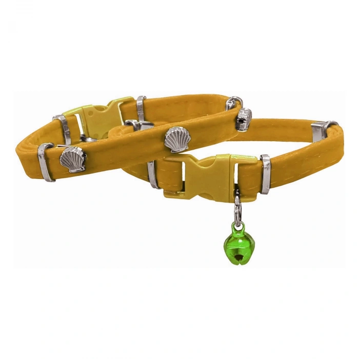 Kadife Kedi Boyun Tasması Midyeli 20-32 cm Sarı