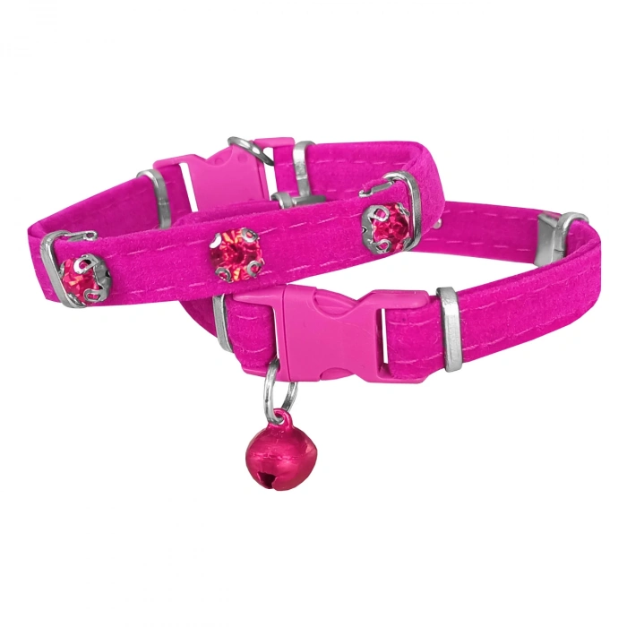 Kadife Kedi Boyun Tasması Taşlı 20-32 cm Pembe