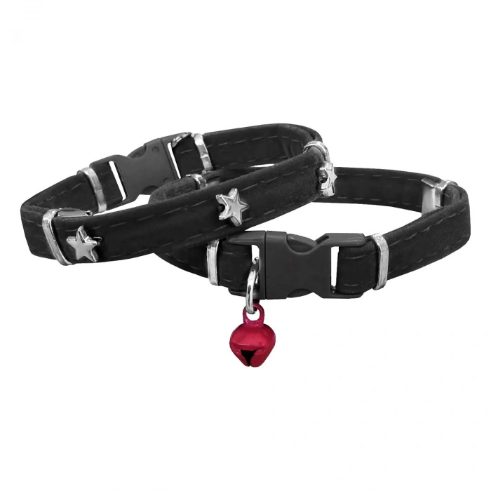 Kadife Kedi Boyun Tasması Yıldızlı 20-32 cm Siyah