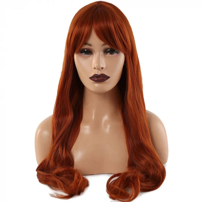 Kahküllü Uzun Dalgalı Fiber Sentetik Peruk / Bakır