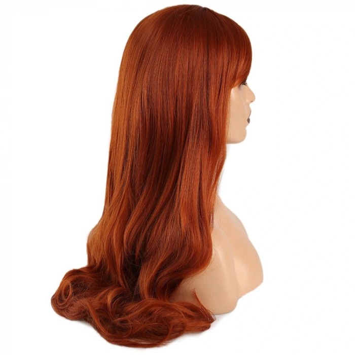 Kahküllü Uzun Dalgalı Fiber Sentetik Peruk / Bakır