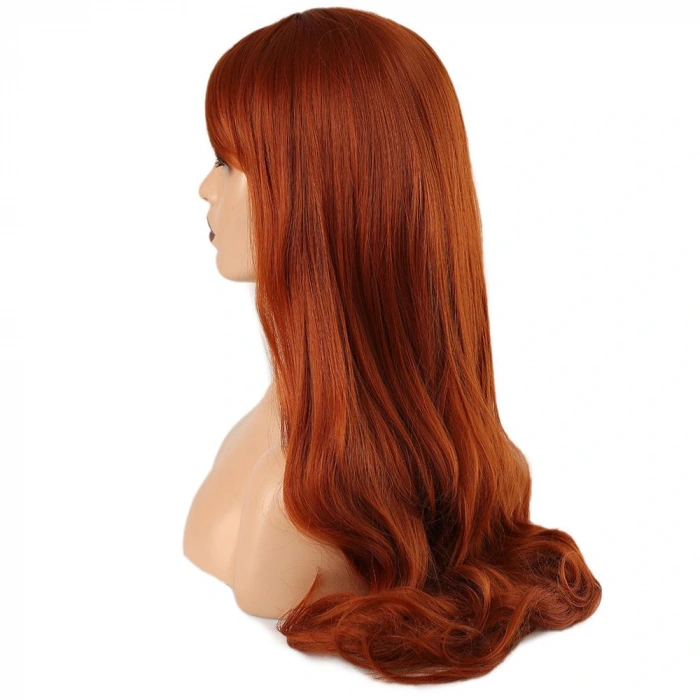 Kahküllü Uzun Dalgalı Fiber Sentetik Peruk / Bakır