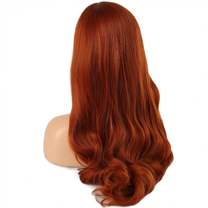 Kahküllü Uzun Dalgalı Fiber Sentetik Peruk / Bakır