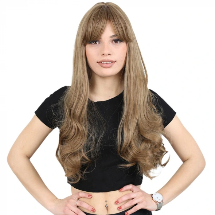 Kahküllü Uzun Dalgalı Fiber Sentetik Peruk / Bebek Kumralı