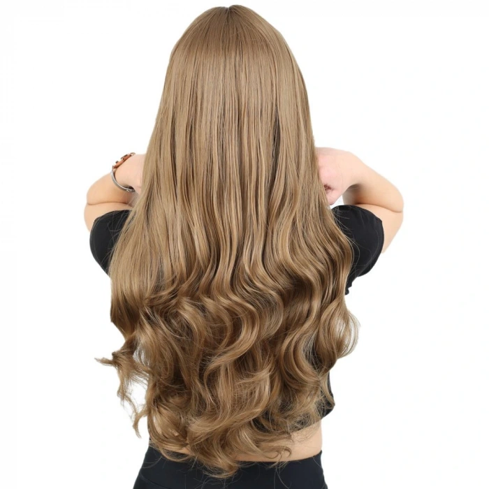 Kahküllü Uzun Dalgalı Fiber Sentetik Peruk / Bebek Kumralı