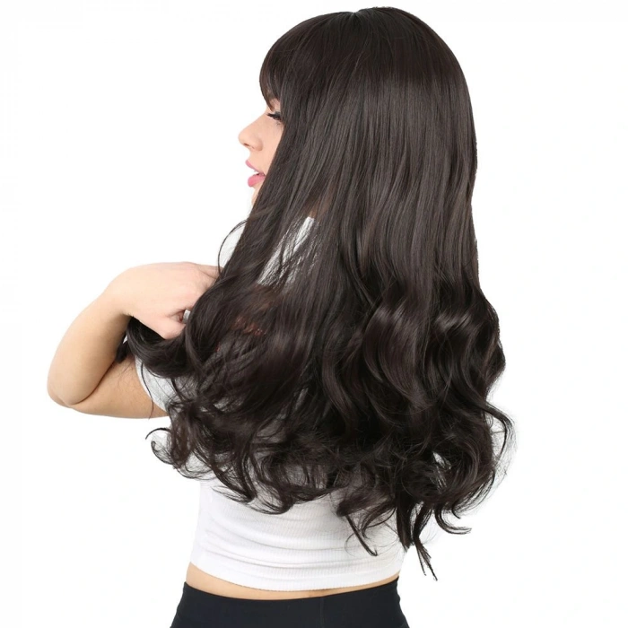 Kahküllü Uzun Dalgalı Fiber Sentetik Peruk / Kahverengi