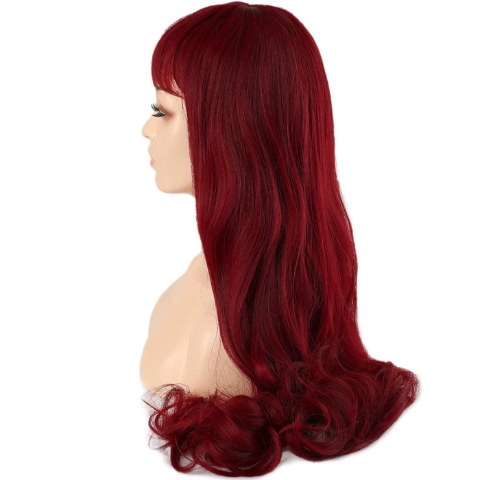 Kahküllü Uzun Dalgalı Fiber Sentetik Peruk / Kızıl